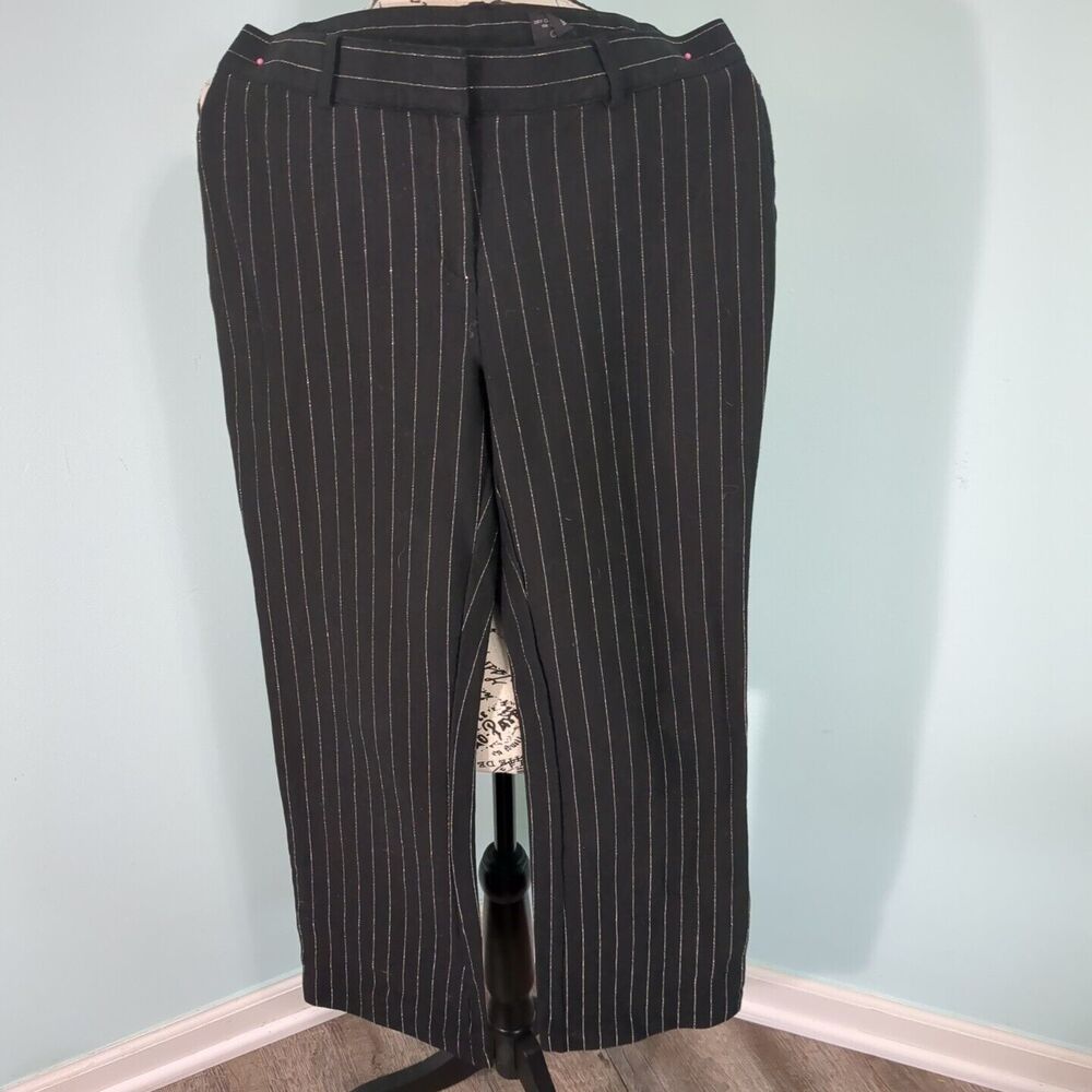 Express Editor Dress Pants Womens 3/4 Black Sparkle Pinstripe